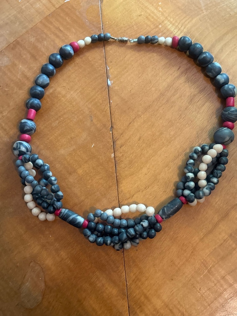 Handcrafted clay bead Black, Cream & red Beaded Statement Necklace